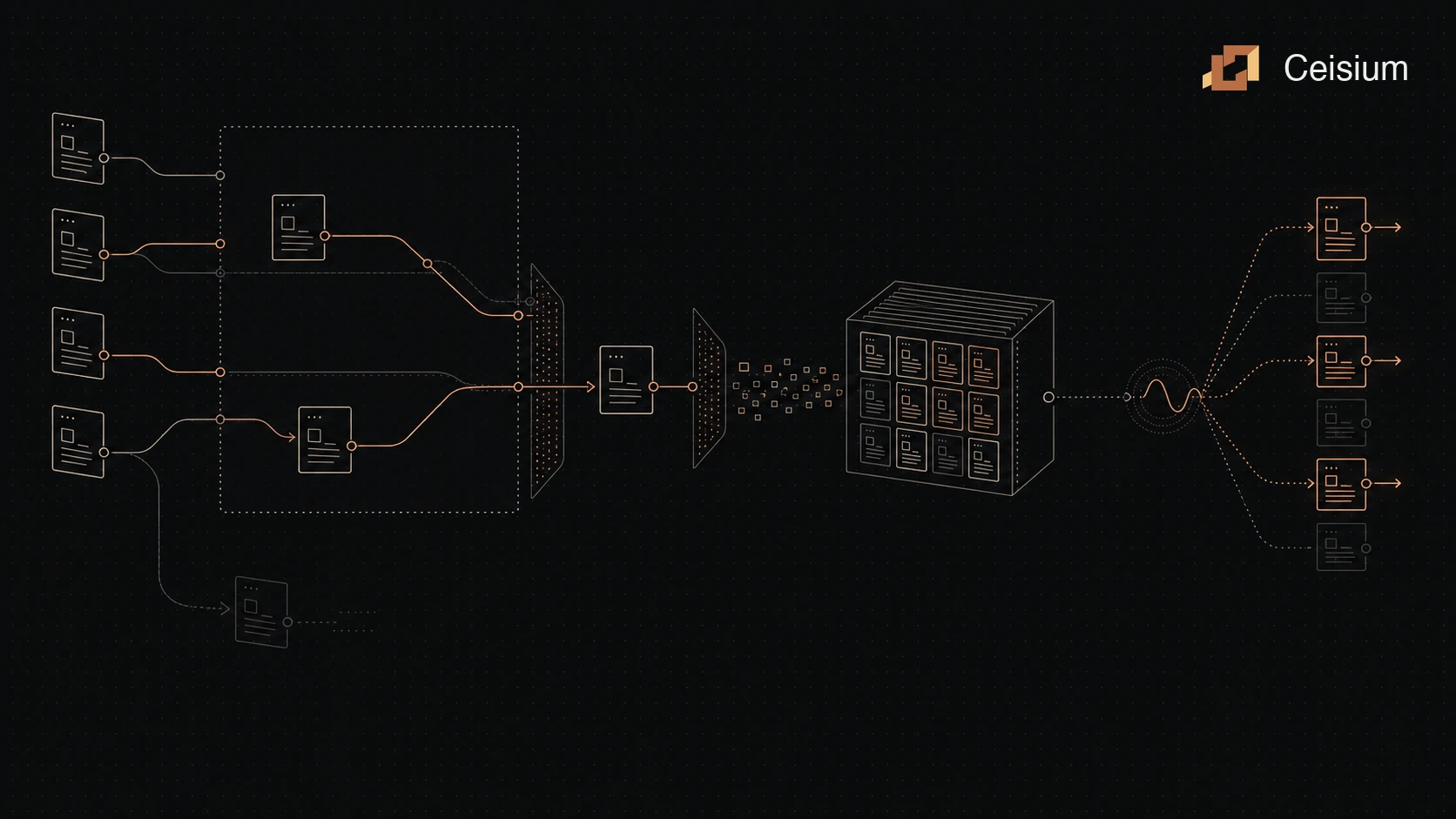 Website routes pass through crawl boundaries into a search corpus before a query selects candidates.