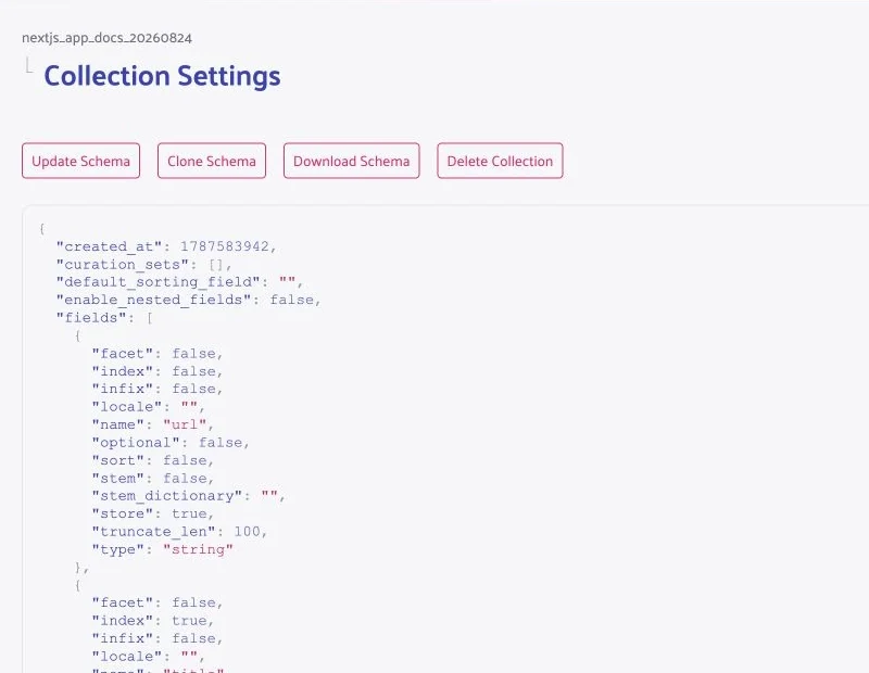 Typesense Cloud collection setup for the Next.js App Router records.